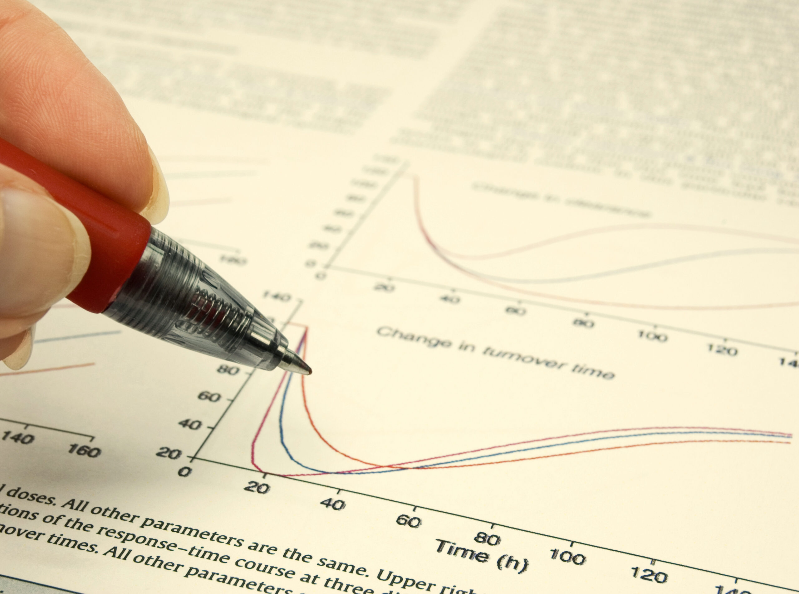 female hand holding hand over scientific article